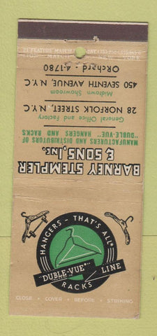 Matchbook Cover - Barney Stempler Hangers New York City 21 Strike Feature