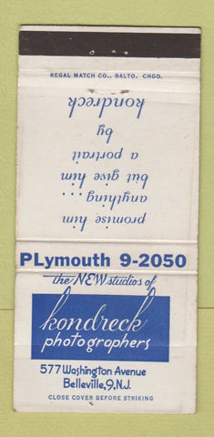 Matchbook Cover - Kondreck Photographers Belleville NJ WEAR 30 Strike