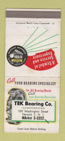 Matchbook Cover - Tek Bearing Newark NJ WEAR 30 Strike