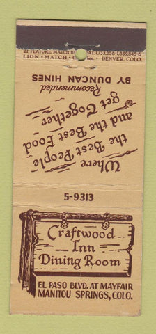 Matchbook Cover - Craftwood Inn Manitou Springs Colorado 21 Strike Feature