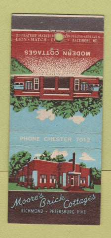 Matchbook Cover - Moore's Brick Cottages Chester VA 21 Strike Feature