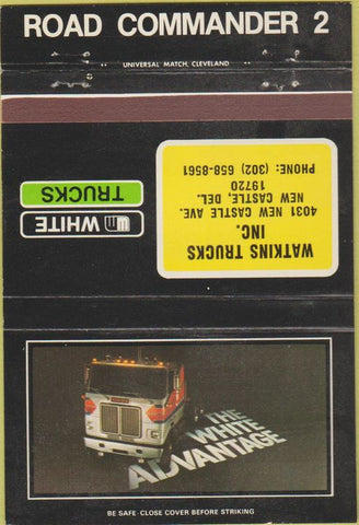 Matchbook Cover - White Semi Trucks New Castle DE Road Commander 40 Strike