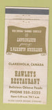 Matchbook Cover - Hawleys Restaurant Claresholm AB WEAR 30 Strike