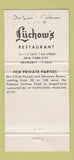 Matchbook Cover - Luchow's Restaurant New York City 30 Strike