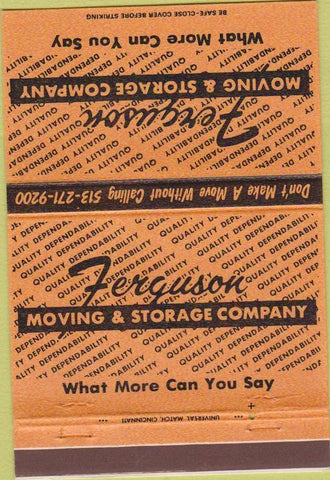Matchbook Cover - Ferguson Moving Storage Trucking Cincinnati OH 40 Strike