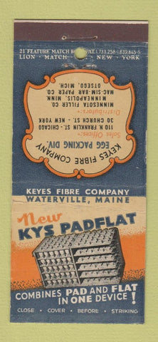 Matchbook Cover - Kys Padflat Egg Packing  21 Strike Feature