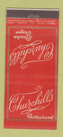 Matchbook Cover - Churchills Restaurant New York City 21 Strike Feature