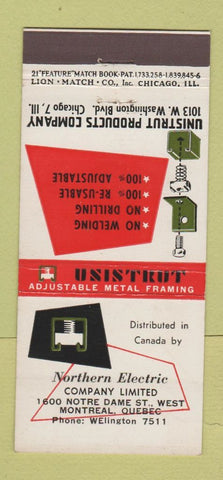 Matchbook Cover - Northern Electric Montreal QC Unistrut  21 Strike Feature