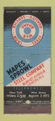 Matchbook Cover - Mapes & Sprowl Steel Union NJ WEAR  21 Strike Feature