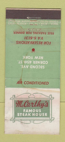 Matchbook Cover - McCarthy's Steak House New York City WORN 21 Strike Feature