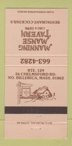 Matchbook Cover - Manning Manse Tavern North Billerica MA 30 Strike