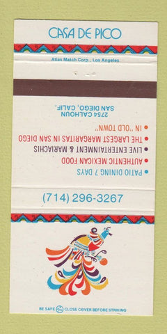 Matchbook Cover - Casa De Pico Mexican Food San Diego CA 30 Strike