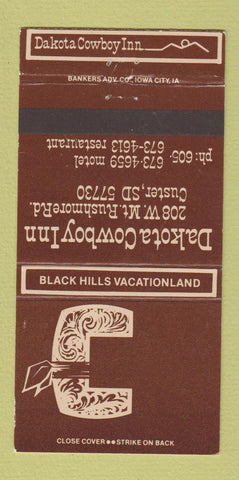 Matchbook Cover - Dakota Cowboy Inn Custer SD 30 Strike