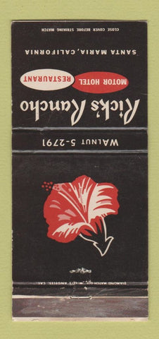 Matchbook Cover - Rick's Rancho Santa Maria CA WEAR 30 Strike