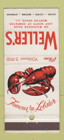 Matchbook Cover - Weller's Morton Grove IL Restaurant lobster 30 Strike