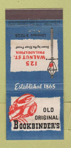 Matchbook Cover Bookbinder's Philadelphia PA lobster DISPLAY 21 Strike Feature