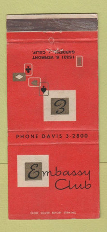 Matchbook Cover - Embassy Club Cards Poker Gardena CA WEAR 30 Strike