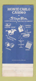 Matchbook Cover - Commercial Hotel Monte Carlo Casino Elko NV WEAR 30 Strike