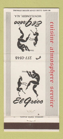 Matchbook Cover - El Greco Restaurant Montgomery AL 30 Strike
