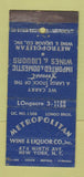 Matchbook Cover - Metropolitan Wine Liquor New York City WEAR 30 Stick