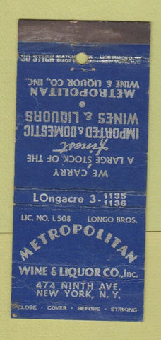 Matchbook Cover - Metropolitan Wine Liquor New York City WEAR 30 Stick