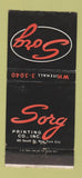 Matchbook Cover - Sorg Printing New York City 30 Strike