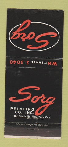 Matchbook Cover - Sorg Printing New York City 30 Strike