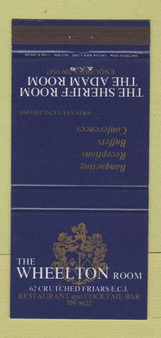 Matchbook Cover - Wheelton Room Restaurant UK England BLUE 30 Strike