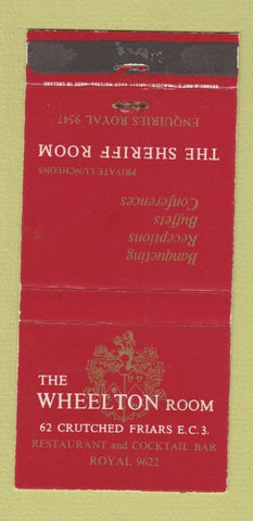 Matchbook Cover - Wheelton Room Restaurant UK England RED 30 Strike