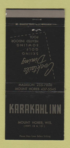 Matchbook Cover - Karakahl Inn Mount Horeb WI 30 Strike