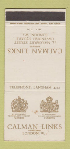 Matchbook Cover - Calman Links Furs London UK England 30 Strike