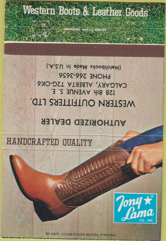 Matchbook Cover - Tony Lama Cowboy Boots Calgary Alberta CREASED 40 Strike