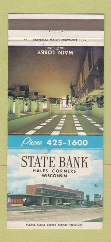 Matchbook Cover - State Bank Hales Corners WI 30 Strike