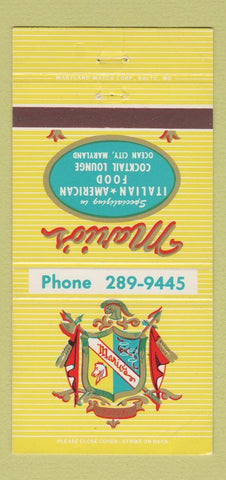 Matchbook Cover - Mario's Italian Restaurant Ocean City MD 30 Strike