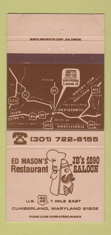 Matchbook Cover - Ed Mason's Restaurant Cumberland MD 30 Strike