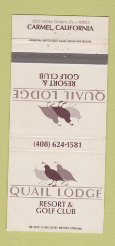 Matchbook Cover - Quail Lodge Resort Golf Club Carmel CA 30 Strike