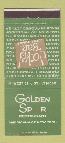 Matchbook Cover - Golden Spur Restaurant Americana of New York City 30 Strike