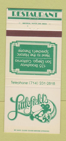Matchbook Cover - Littlefield's Restaurant San Diego CA 30 Strike