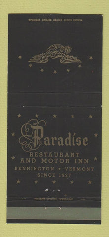 Matchbook Cover - Paradise Restaurant Bennington VT WEAR 30 Strike
