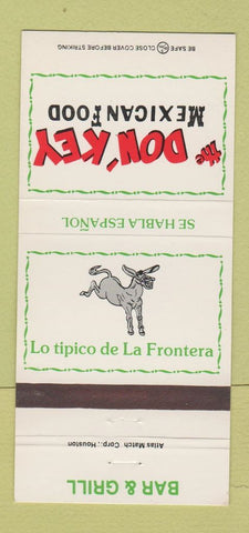 Matchbook Cover - Don Key Mexican Food Pasadena TX 30 Strike