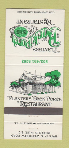 Matchbook Cover - Planters Back Porch Restaurant Murrells Inlet SC 30 Strike