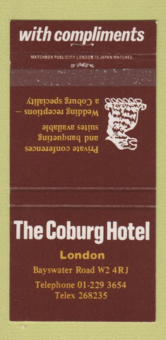 Matchbook Cover - Coburg Hotel London UK England 30 Strike