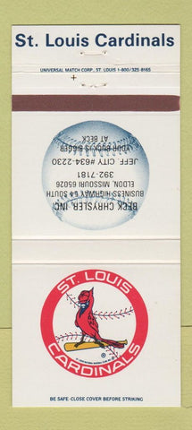 Matchbook Cover St Louis Cardinals Baseball Chrysler Jefferson City MO 30 Strike