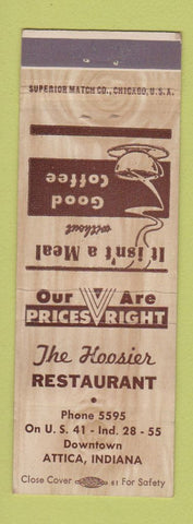 Matchbook Cover - Hoosier Restaurant Attica IN