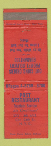 Matchbook Cover - Post Restaurant New York City WORN