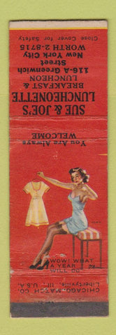 Matchbook Cover - Sue & Joe's Luncheonette New York City pinup WEAR