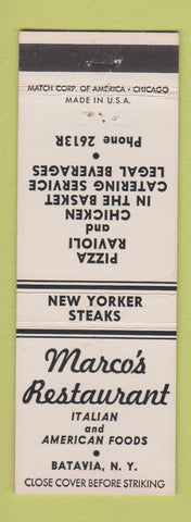 Matchbook Cover - Marco's Restaurant Pizza Batavia NY