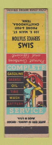 Matchbook Cover - Sims Service oil gas Chattanooga TN WEAR