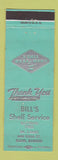 Matchbook Cover - Bill's Shell oil gas Elgin IL Goodyear Tires TURQUOISE
