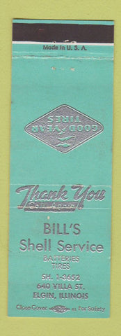 Matchbook Cover - Bill's Shell oil gas Elgin IL Goodyear Tires TURQUOISE